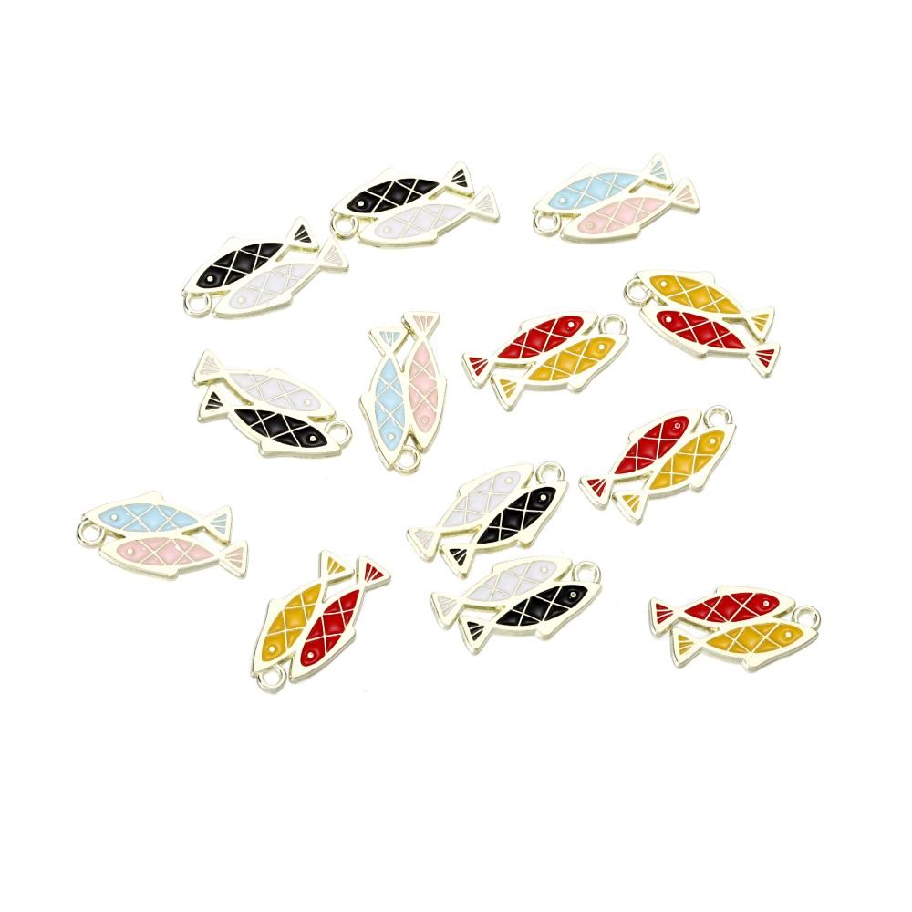 10pcs/bag Mixed Shape Fish Poker Pendants Enamel Metal Necklace Bracelet Connector For DIY Jewelry Making Supplies Accessories