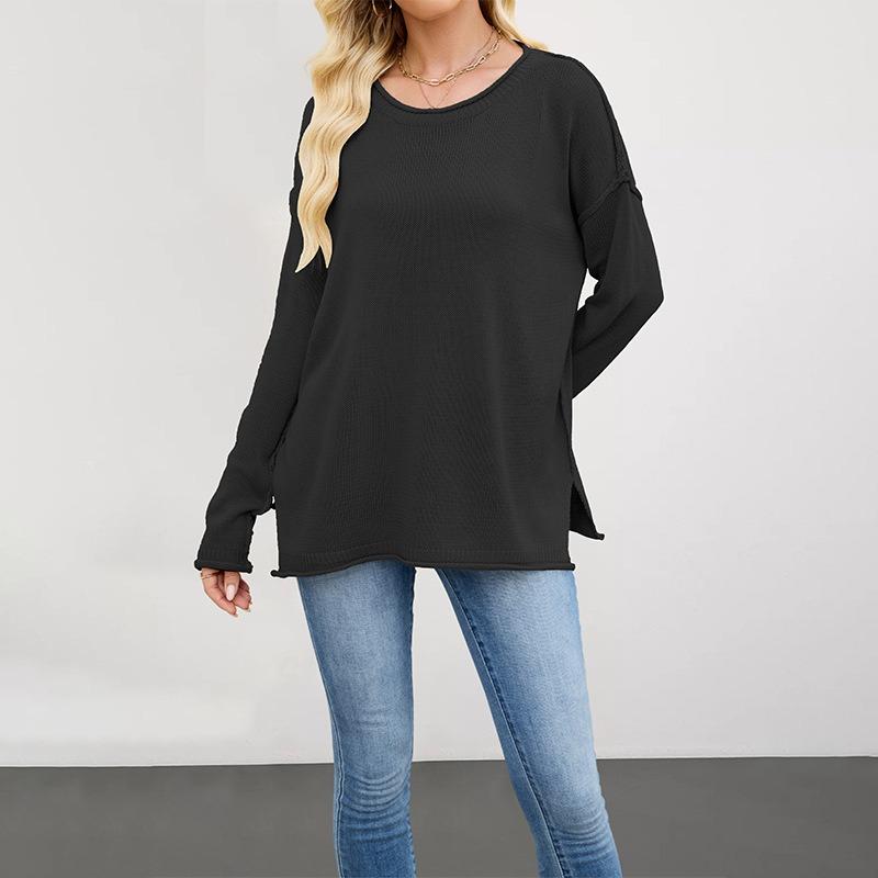 New Women's Clothing Hot Autumn and Winter Knitted Solid Color Round Neck Loose and Versatile Basic Pullover Sweater