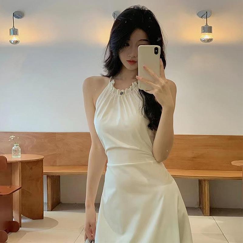 Neck Waist Suspender Dress Women's Summer New High-end Temperament Waist Thin Girl First Love Long Skirt