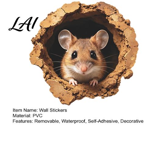 Self Adhesive Wall Murals 3D Realistic Mouse Hole Sticker Cute Rat Burrow Decal Waterproof Kitchen Backsplash Decor Self-Adhesive Removable