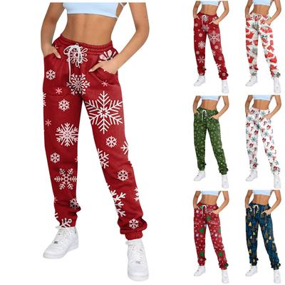Women Casual Drawstring Waist Christmas Print Sweatpants Lounge Pants Soft Comfortable Fit Relaxed Style