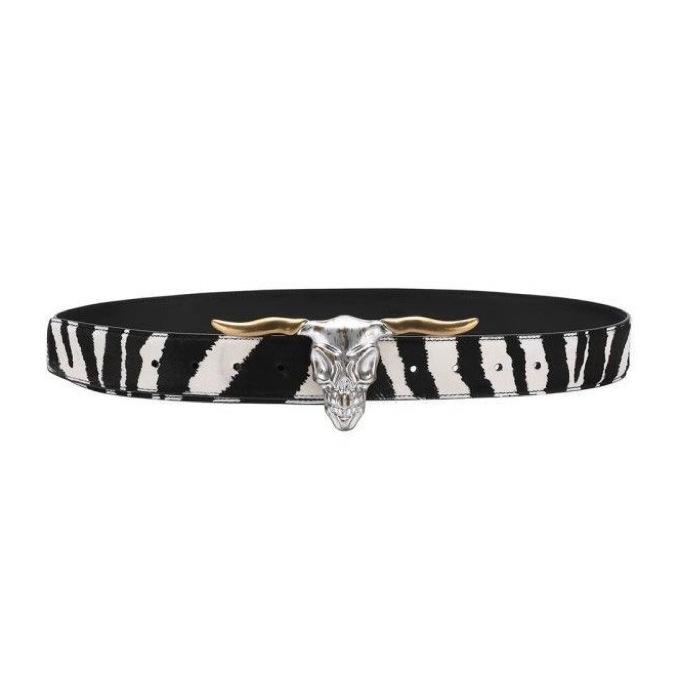 

Niche design animal button head retro cow belt men s and women s versatile jeans premium zebra pattern belt 110