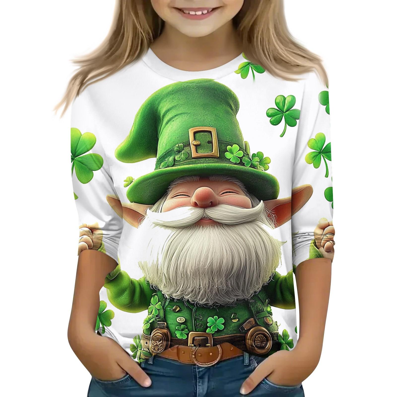 

Топы с принтом для девочек 5-16 лет с круглым вырезом и рукавами 3/4 Футболки Модные топы Наряды Футболки 110