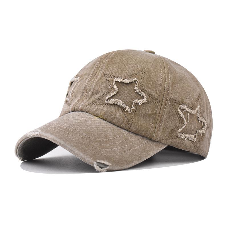 Pure Cotton Personalized Hole Five-pointed Star Baseball Cap Tide Curved Brim Ponytail Cap