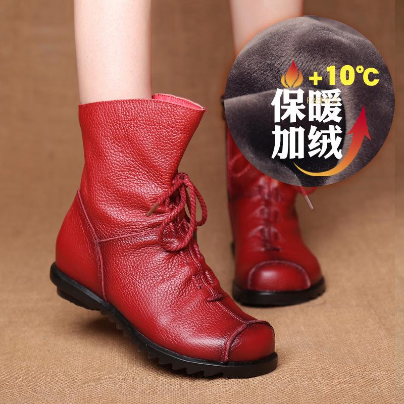 Explosive Retro Original Leather Short Boots Warm Leather Boots 2025 Spring and Autumn New Low Heeled Women's Boots