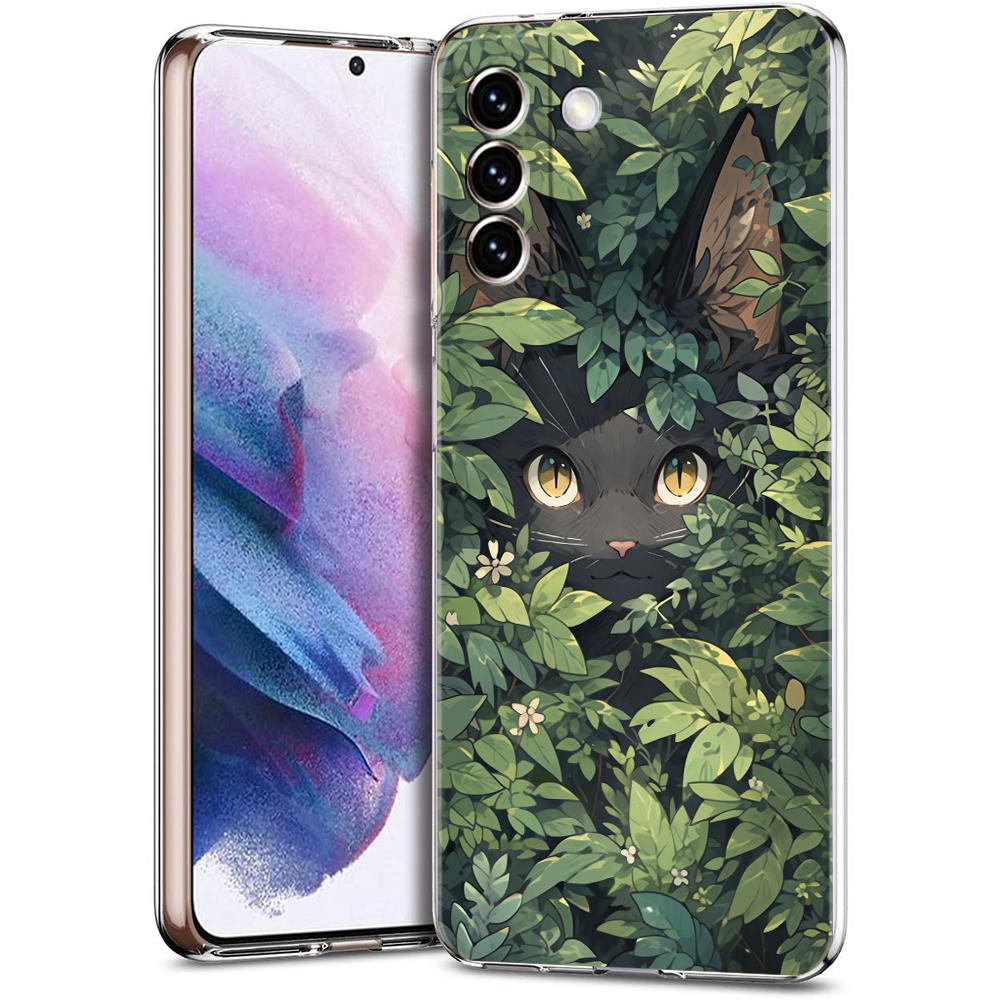 Artistic Black Cat Starry Night Phone Case For Samsung Galaxy S24 Ultra S23 FE S22 S20 S21 5G S10 S9 Plus S10E S8 Clear Cover