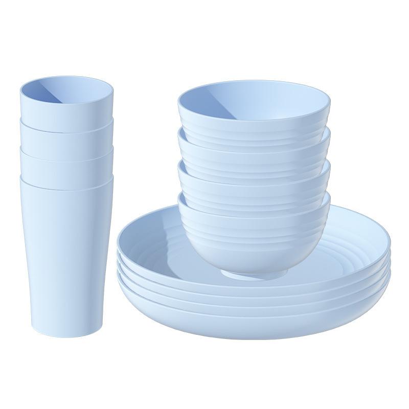 Eco Wheat Straw 12pcs Dinnerware Set Unbreakable Plates Bowls Reusable Plastic Tableware Lightweight for Family Gathering Party Use