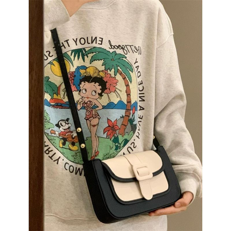 Women's Handbags New Fashion Color Collision Retro Black Axillary Bag Leisure Shoulder Bag Korean Small Square Bag Crossbody Bag