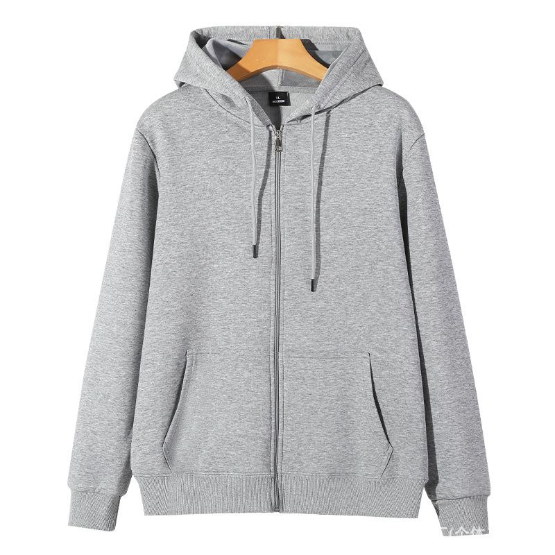 Unisex Cotton Zipper Hoodie - 320g, Solid Color, Casual Spring/Autumn Jacket M