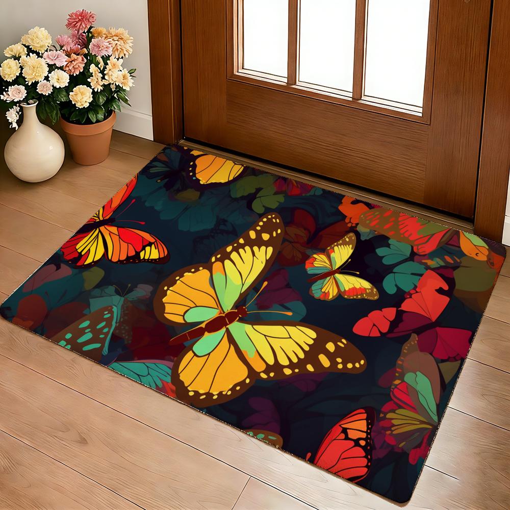 Butterflies Funny Floor Mat Cozy Flannel Soft Thick Non-Slip Mat For Living Room Bedroom Kitchen Decor Rugs