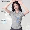 La Chapelle Women's Ruched Slim Fit Collared Short Sleeve T-Shirt