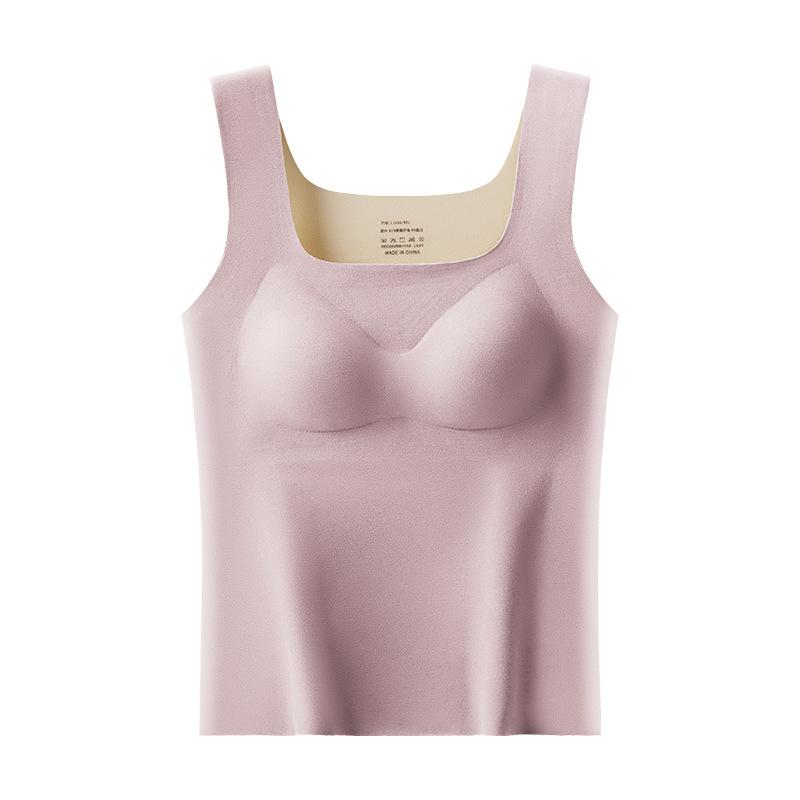 De Rong Thermal Underwear Women's Style Square Neck Seamless with Chest Cushion No Need To Wear Bra with Plush Thick Vest Base Shirt