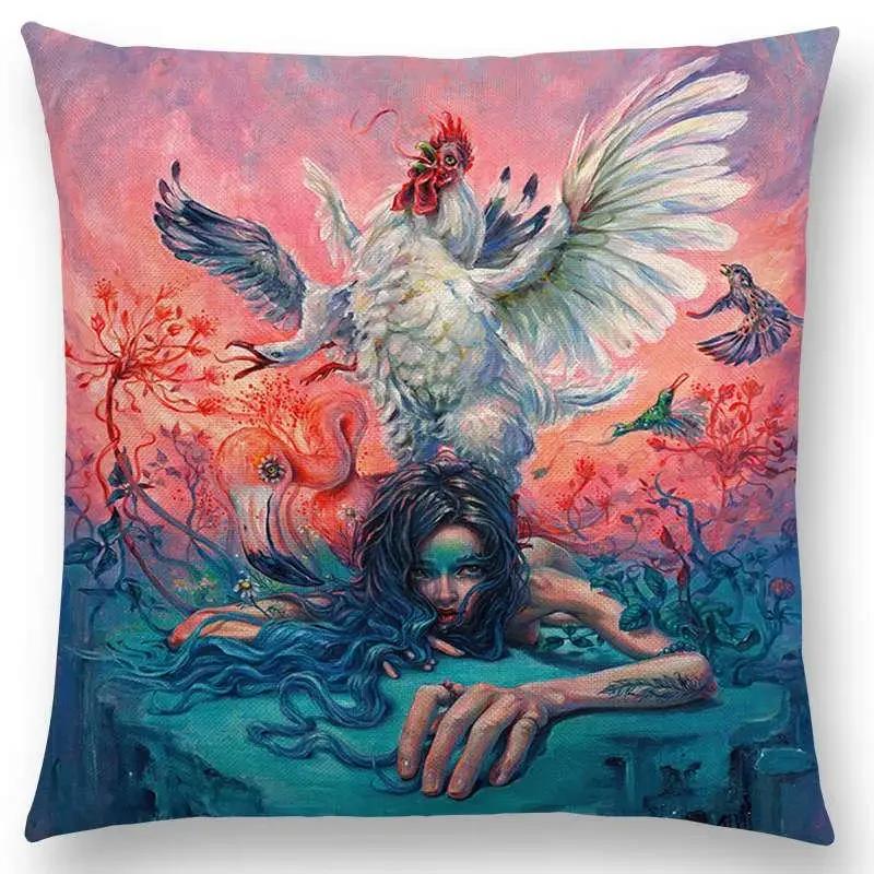 Gorgeous Oil Painting Cushion Cover Miracle Girl Wonder Beauty   Beautiful Queen Narwhal Cat Swan Sofa Pillow Case