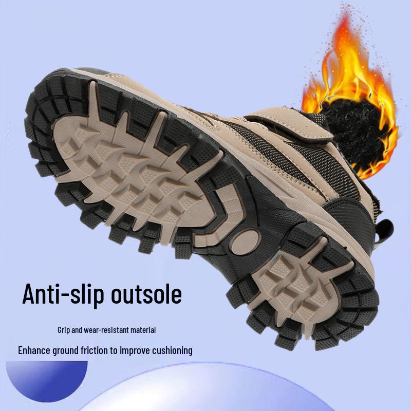 

Зимние хлопковые походные ботинки для мальчиков 2025: Теплый, с бархатной подкладкой для приключений на открытом воздухе 38 хаки