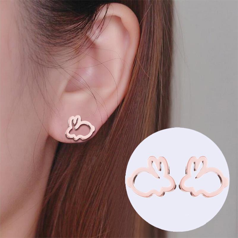 Korean Fashion Hollow Rabbit Earrings - Stainless Steel for Women