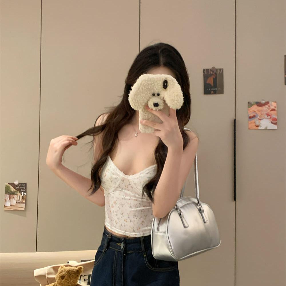 #Summer new sexy wind lace sling vest women's floral printing slim fit fixing belt chest pad