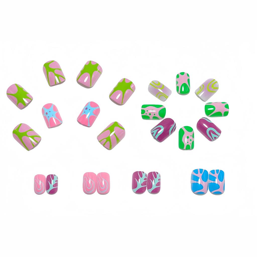 European And American Short Curvy Manicure With Colorful Contrast And Irregular Ripples, Girly Ins Style Europe And America