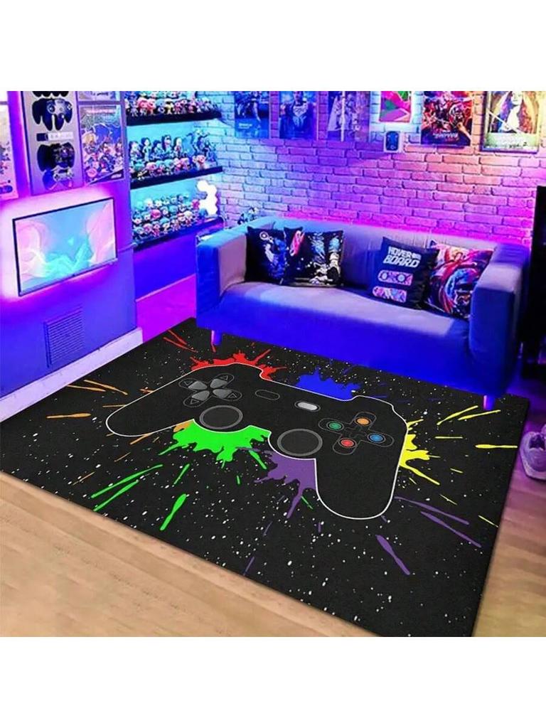 Gaming Teppich für Jungen Schlafzimmer und Wohnzimmer 3D Spielbereich Teppich mit Anti-Rutsch für Gamer Spielbereich und Spielzimmer Raumdeko