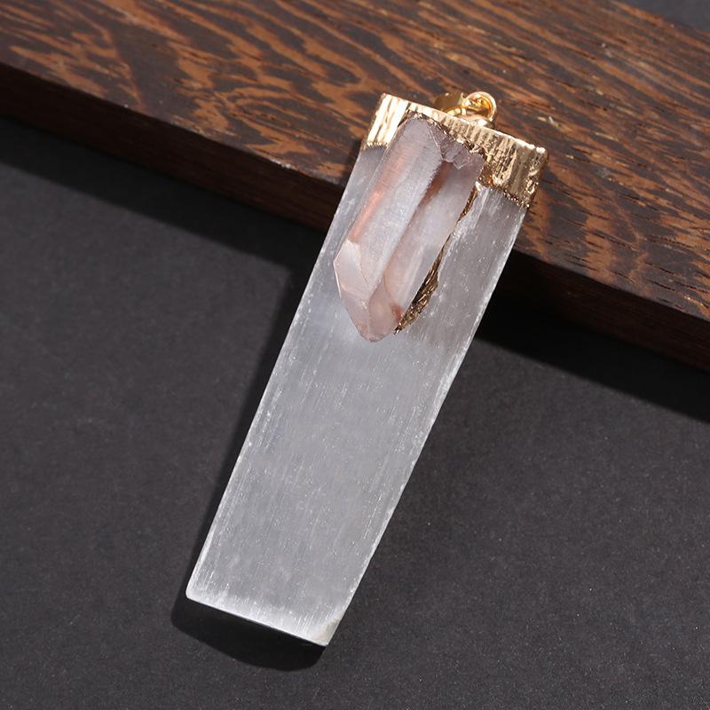Natürlicher Kristallstein Anhänger Halskette Amulett Langer Streifen Eingelegte Säule Kristall Damen Einfacher Schmuck