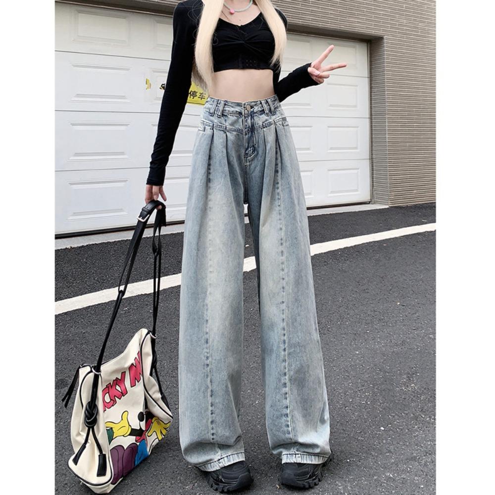 Niche Commuter Drape High-waisted Jeans Spring and Autumn New Design Loose Mopping Wide-leg Jeans