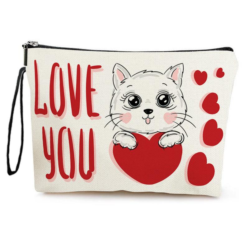 

Новая косметичка ко Дню святого Валентина Love Cat, женская косметичка с помадой, переносная сумка для хранения на открытом воздухе для спорта красный