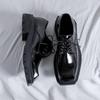 Herren Lackleder Derby Schuhe mit eckiger Spitze - Schwarz, Glänzend, Lässig, Britischer & Koreanischer Stil, Höhenerhöhend, Sommermode