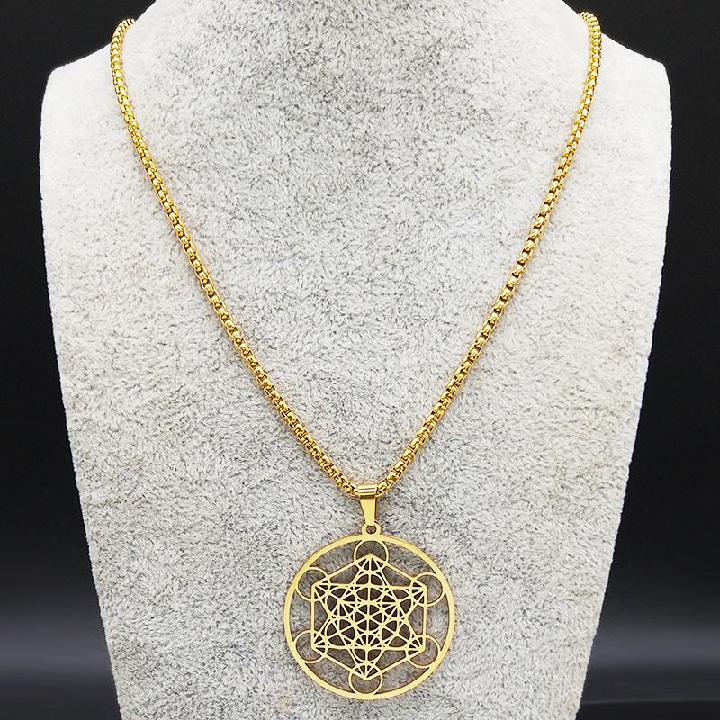 Yoga Hindu Buddhism Flower of Life Stainless Steel Necklace Gold Color Sacred Geometry Symbol Necklace Jewelry collares N620S0