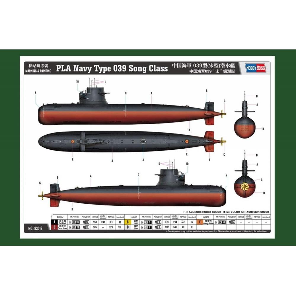 Hobby Boss 1 350 Submarine Series Chinese Navy Type 039  Song Type  Submarine Plastic Model 83518