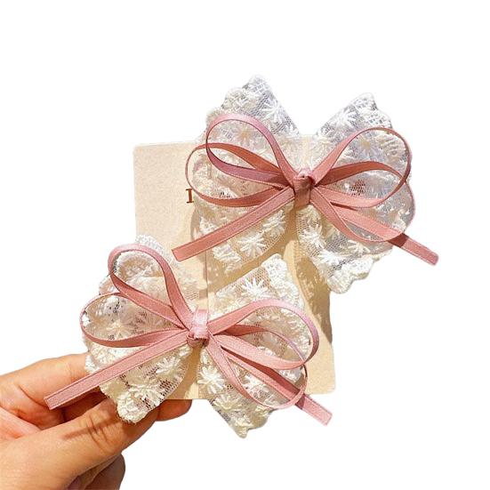 Girl Hairpin Hand-Sewn Embroidery Lace Ribbon Bowknot Decor Hair Clip Sweet Style Kids