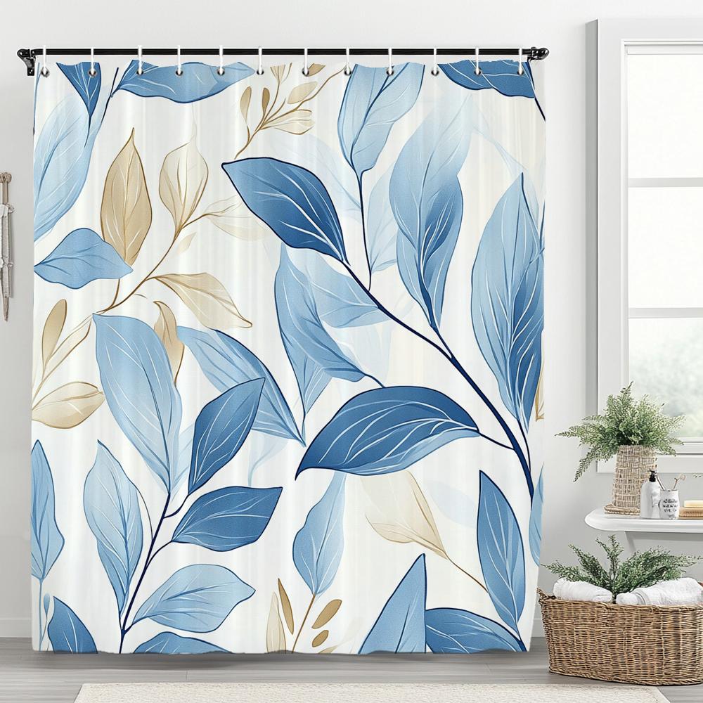 1pc Autumn Leaves Shower Curtain, Bathroom Decorative Shower Curtain, Printed Polyester Fabric Shower Curtain with Hooks