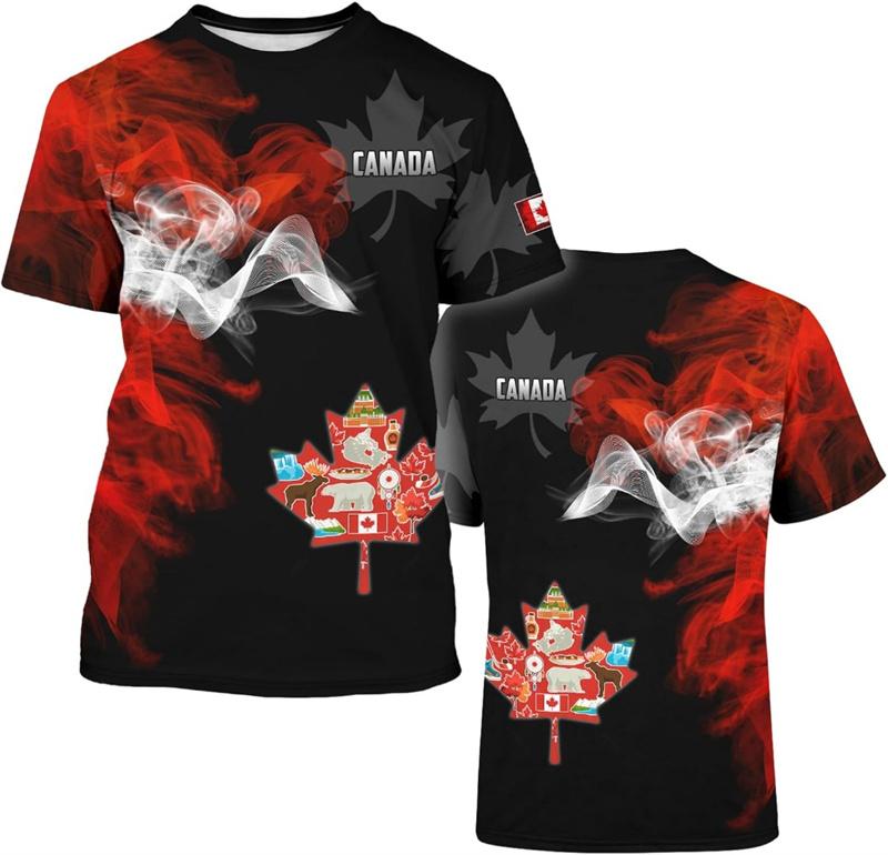 Maglietta Foglia d'Acero Canadese da Uomo Maglietta Bandiera Giorno del Canada Stampa 3D Fresca a Maniche Corte Unisex Casual Oversize