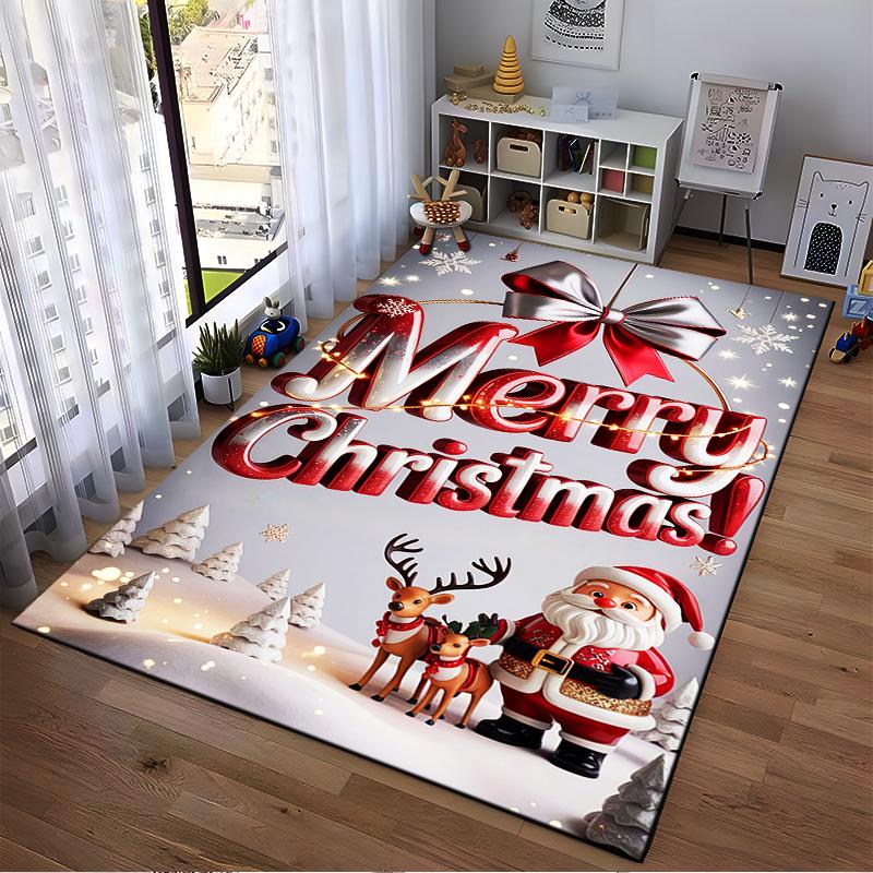 Festive Santa and Reindeer Design Rug Non-slip rug suitable for living room and bedroom sofas