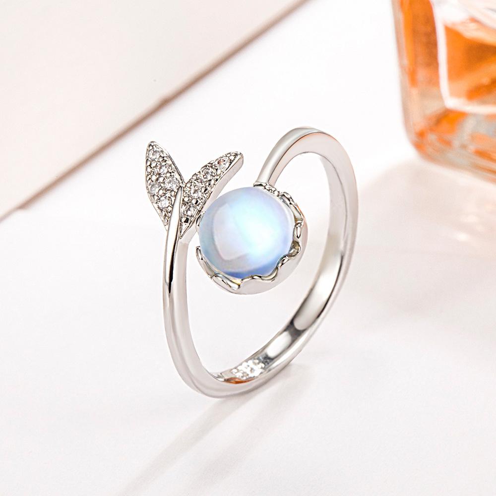Ladies Adjustable Open Opal Mermaid Rings Jewelry