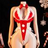 Women's Christmas Sexy Bunny Red Bodysuit Bow Tie Decoration Underwear Deep V Hollow Backless Sexy Christmas Gift Lingerie Set