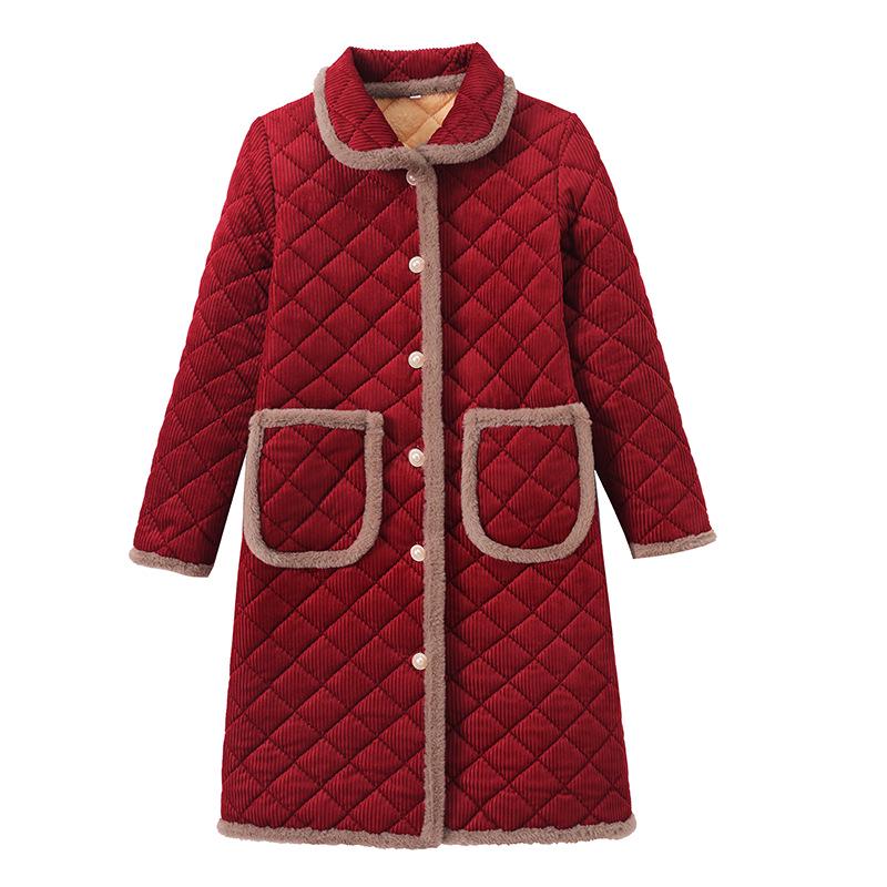 Cozy Plaid Fleece-Lined Jacket for Elderly Women - Mid-Length Winter Coat for Grandmothers