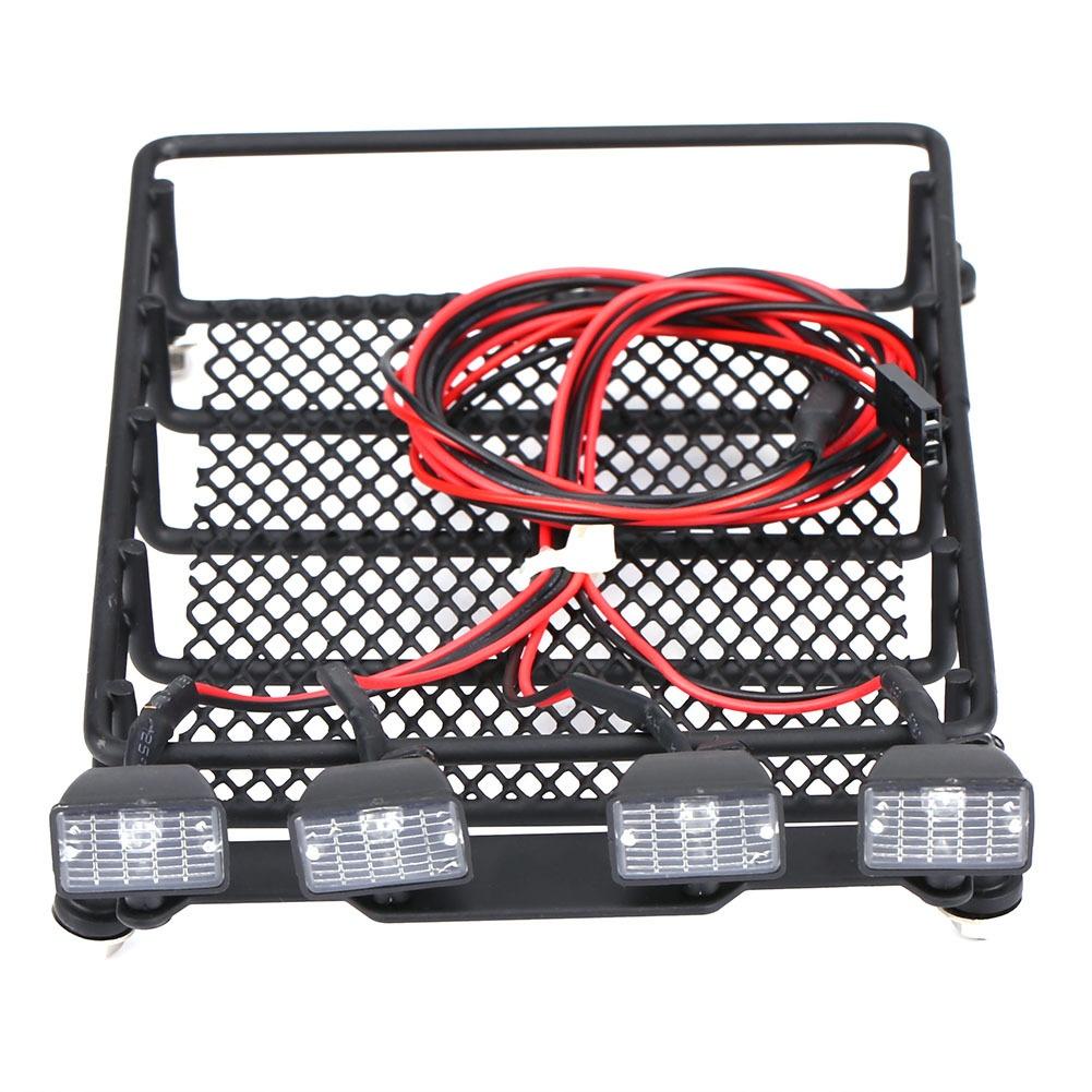 Medium Size Roof Rack with Light Square Luggage Carrier for 1 To 10 RC Crawler Car SCX10 Accessory with Four White Light