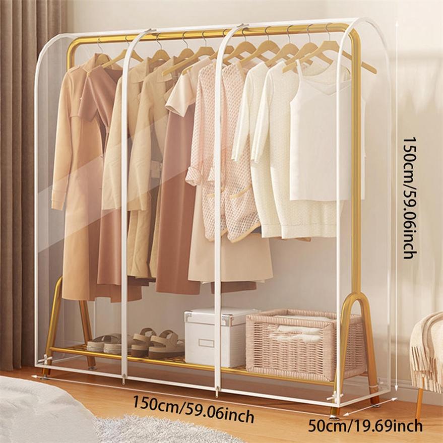 Transparent Garment Bag Organizer Closet Clothes Hanger Dustproof Protector Floor-standing Double-pole Suit Shoulder Rack Cover