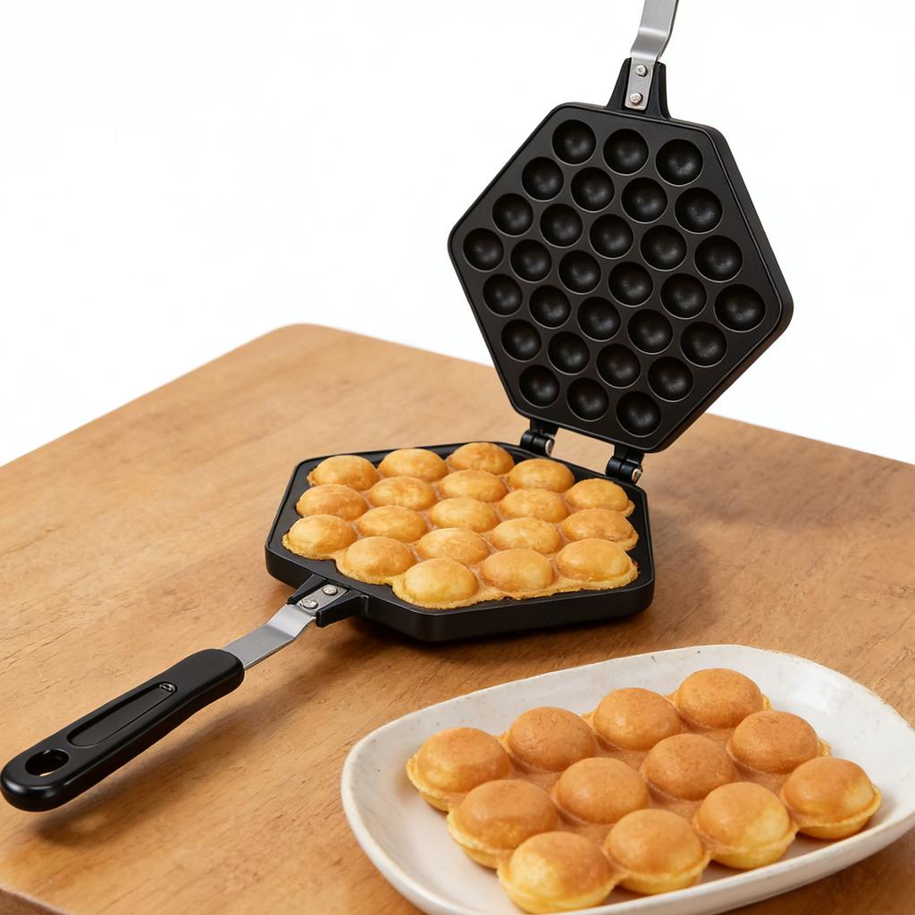 Bubble Waffle Pan Anti Stick Double Sided Stovetop Bubble Waffle Maker with Anti Scald Handles for Home Commercial Use