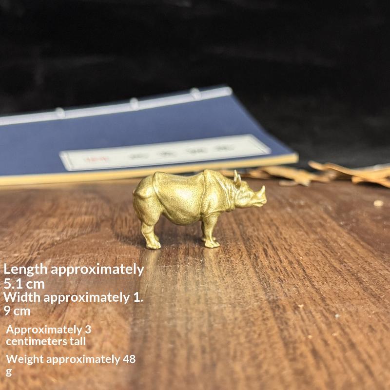 1Pcs Brass Hippopotamus Rhinoceros Statue Metal Animal Figurine Miniature Ornament For Home And Office Desk Decoration