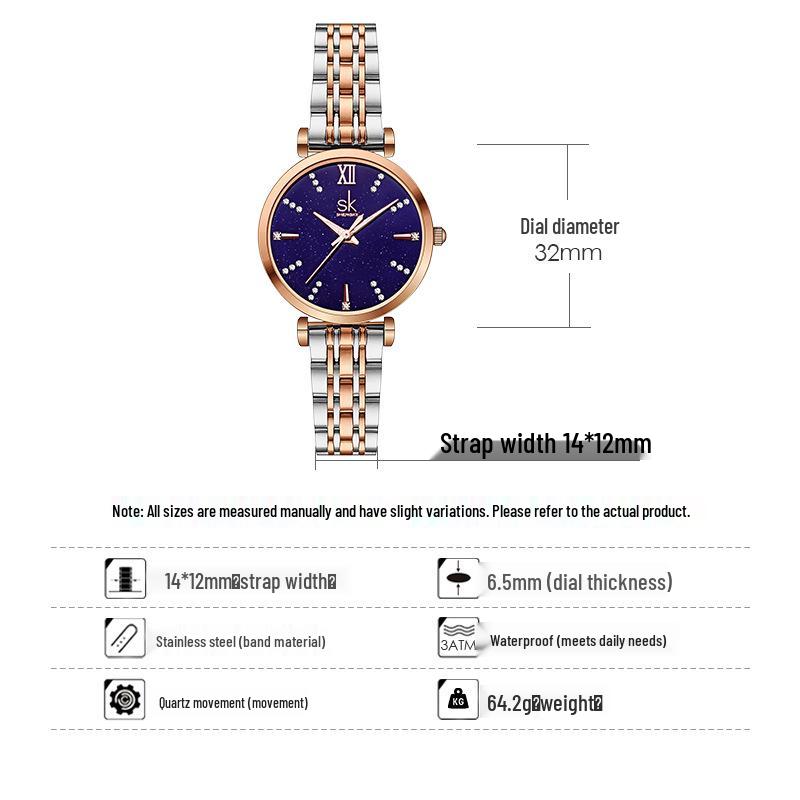 SK Women's Starry Sky Luxury Waterproof Steel Band Watch - Model 0182