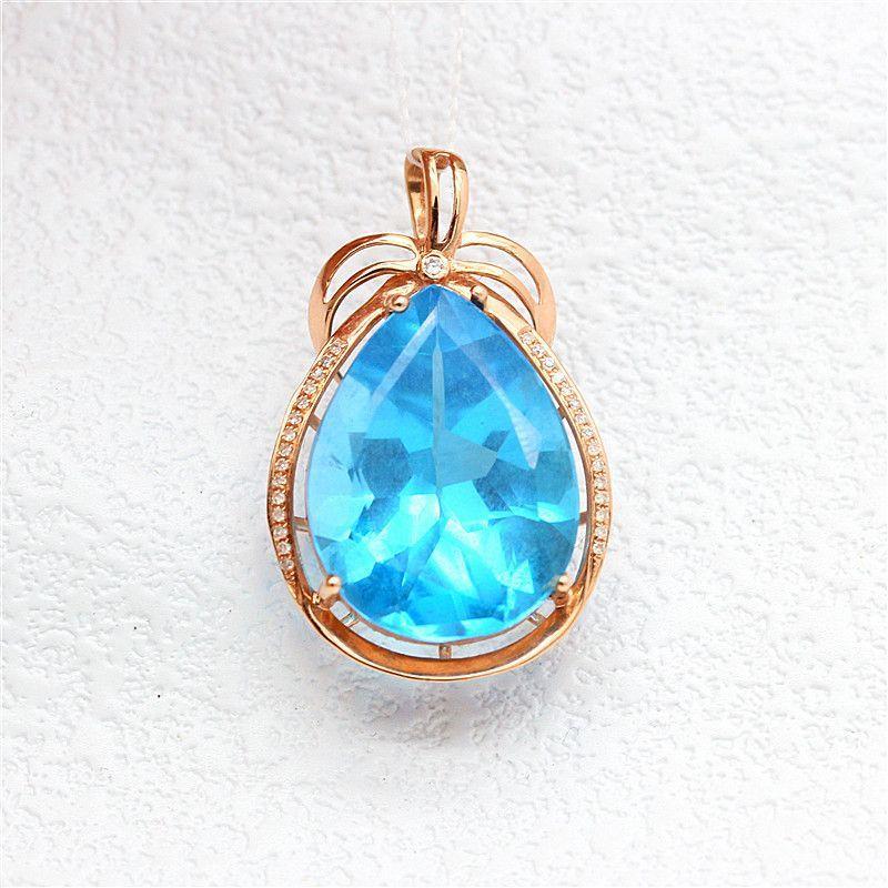 

Exquisite Russian 585 Purple Gold Blue Stone Pendant, Light Luxury Fashion Rose Gold-Plated Blue Water Drop-Shaped Clavicle Chain (single pendant)