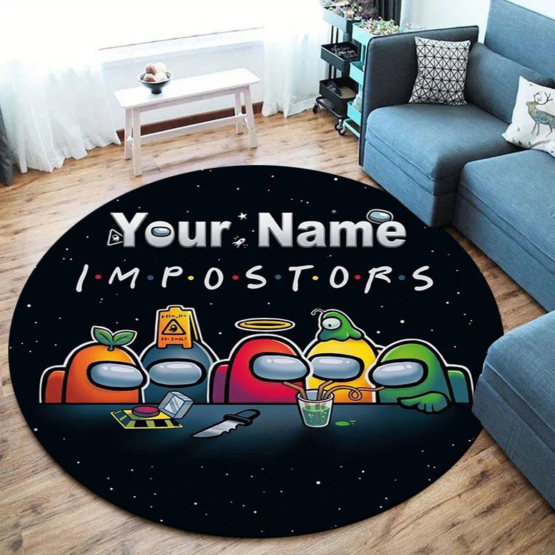 Among Us Custom Name Round Area Rug,Carpet Rug for Living Room Bedroom Sofa Playroom Decor,Non-slip Floor Mat