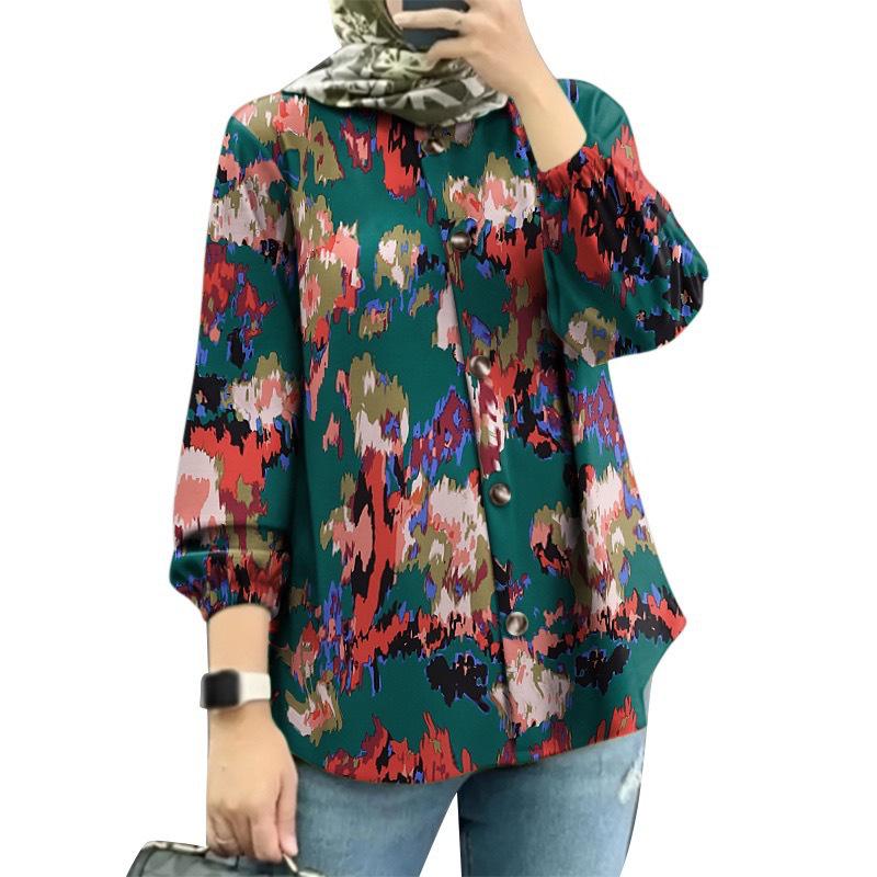 Women's Floral Puff Sleeve Muslim Shirt - New Arrival
