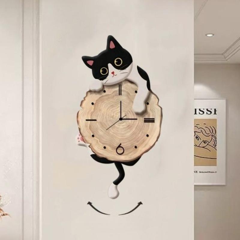 Cat Wall Hanging Clock Cartoon Wall-mounted Clock Creative Cute Wall Clocks for Kids Room Decoration Accessories for Bedroom