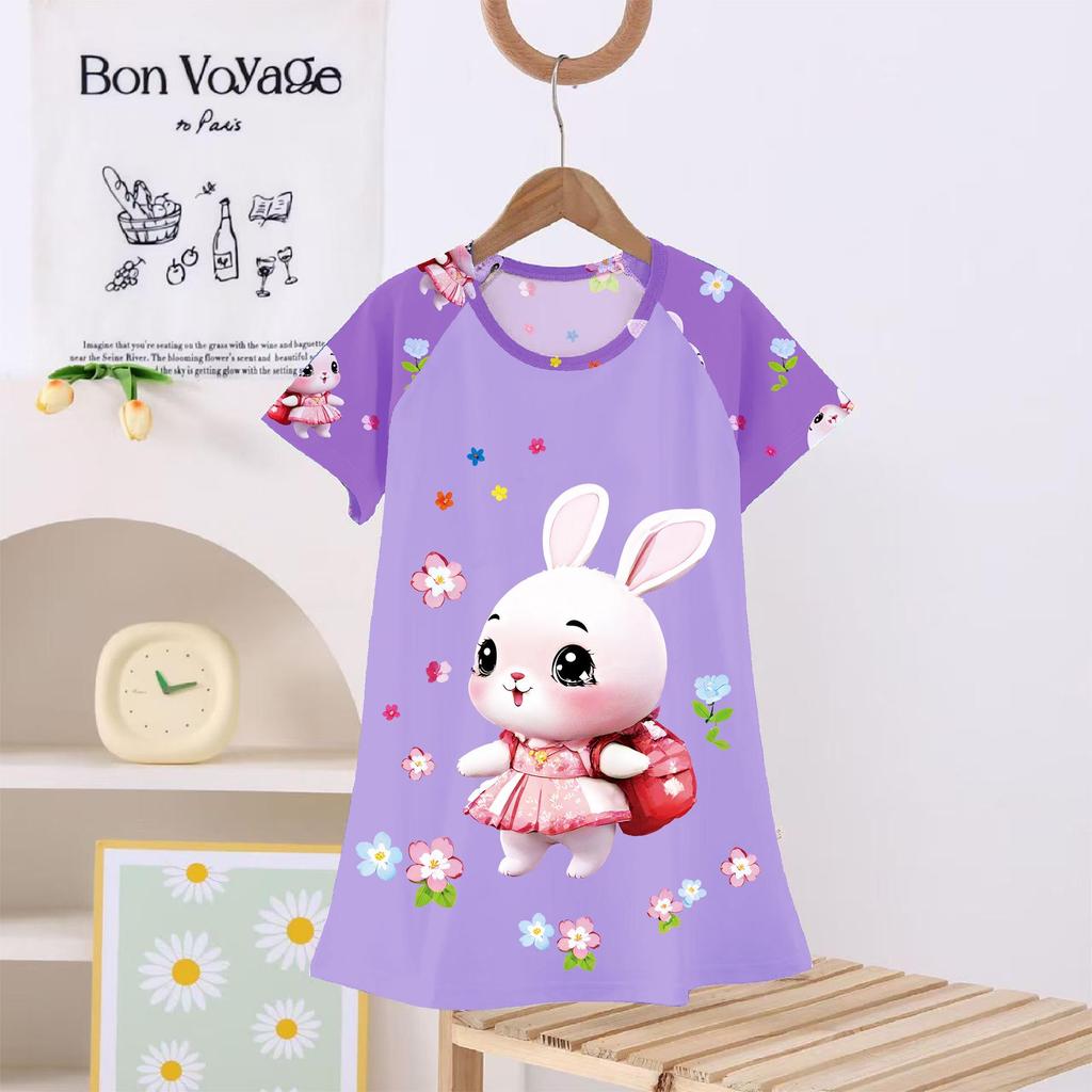 Kids' Summer Princess Pajama Dress - Cartoon Demon Slayer Theme