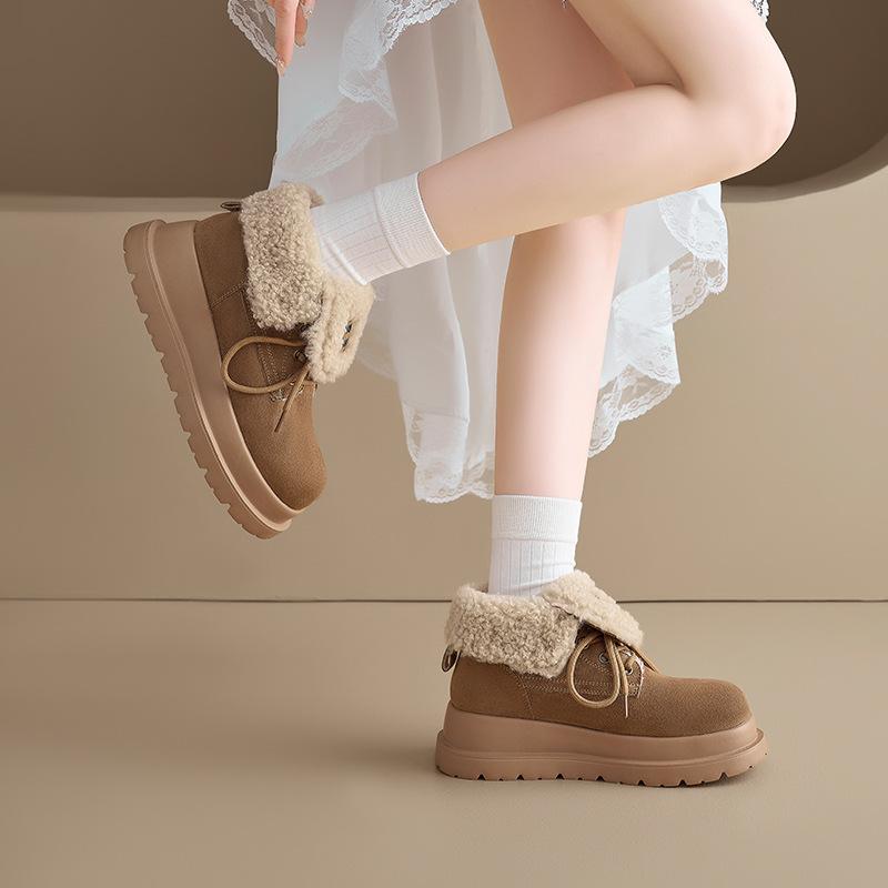 Augustine Flip Snow Boots Women's 2025 New Winter Thick-soled Plush Cotton Shoes Short British Martin Boots