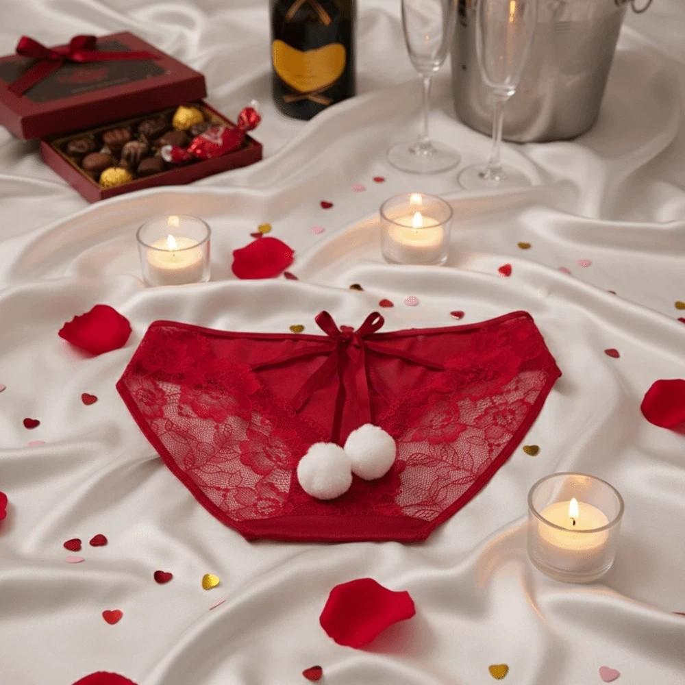 Low Waist Underwear for Women Bowknot Lace Underpants Breathable Lace Panties  Valentine's Day Gift