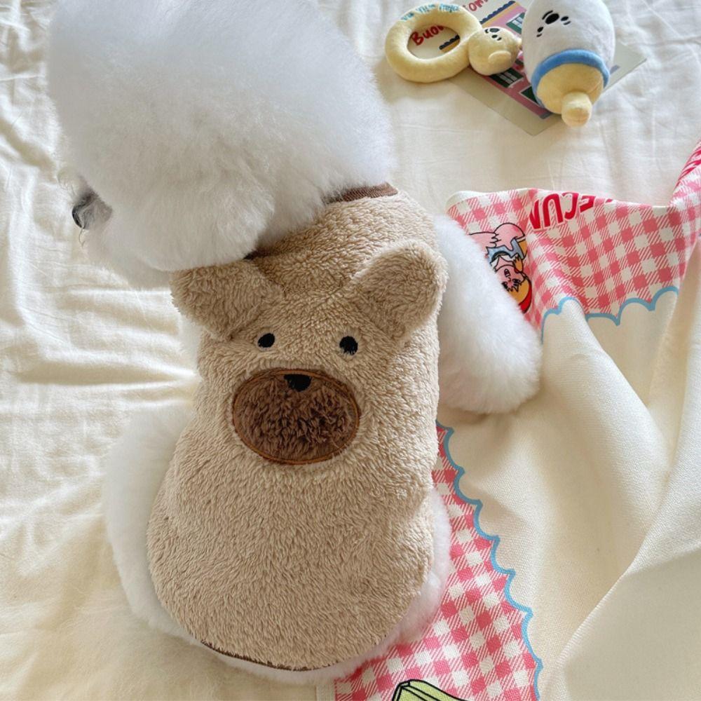 Polyester Dog Winter Coat Cute Puppy Bear Sweater Dog Pullover Plush Teddy Bear Vest  Indoor