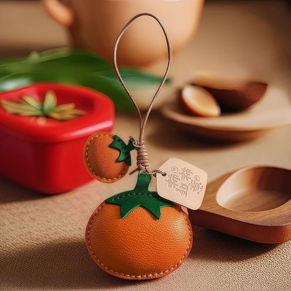Soft Leather Bag Pendant Funny Design Creative Key Ring Persimmon Keychain  Accessories