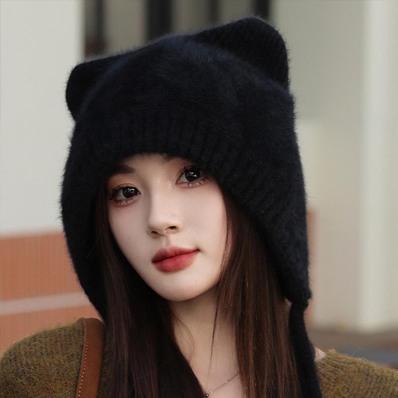 Women's Fuzzy Cat Ears Velvet Winter Hat - Warm, Knitted, Outdoor Lei Feng Style